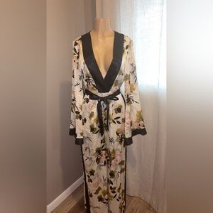 Fashion Nova Floral Jumpsuit - Cream and Black